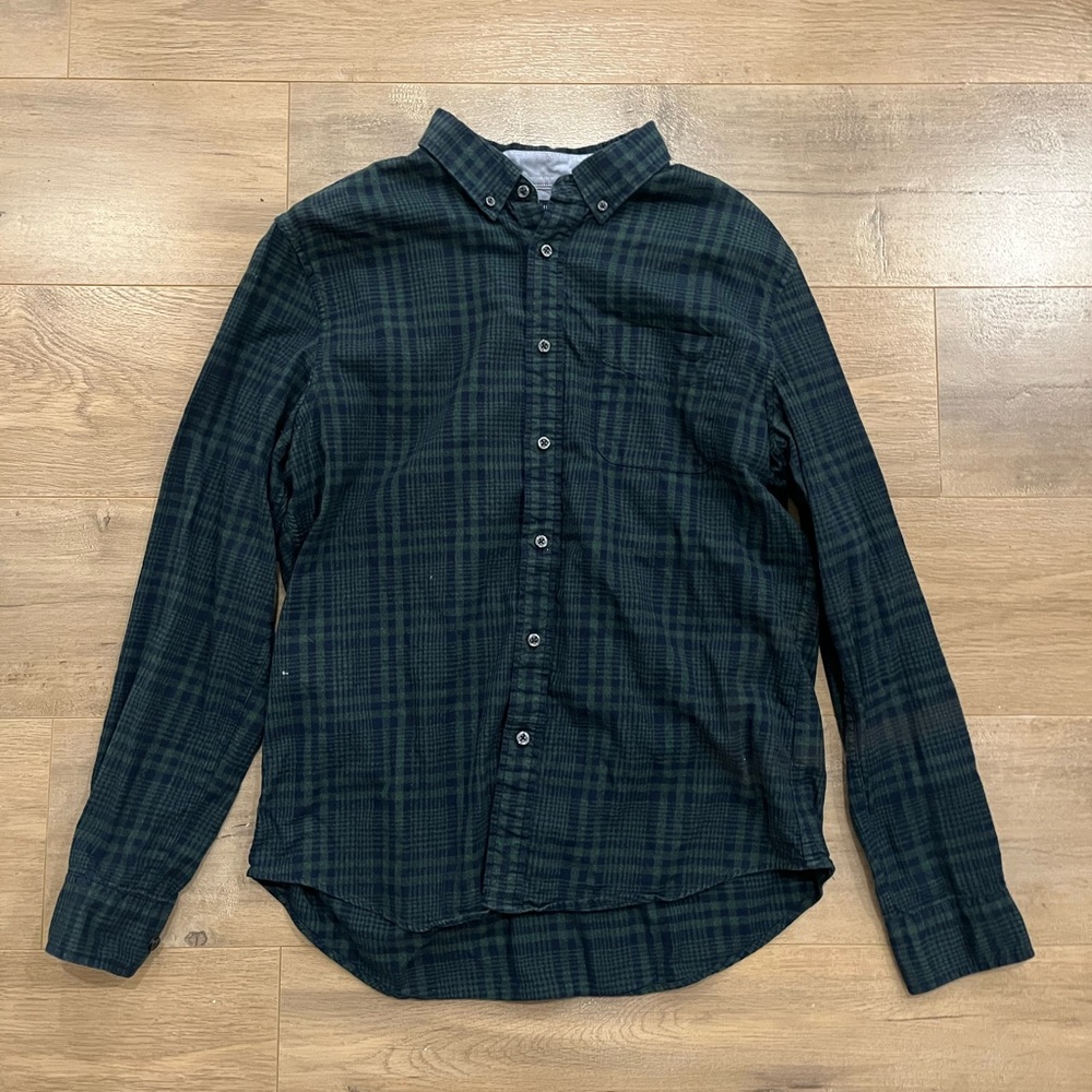 Men’s Tommy Hilfiger Blue and Green Plaid Long Sleeve Shirt